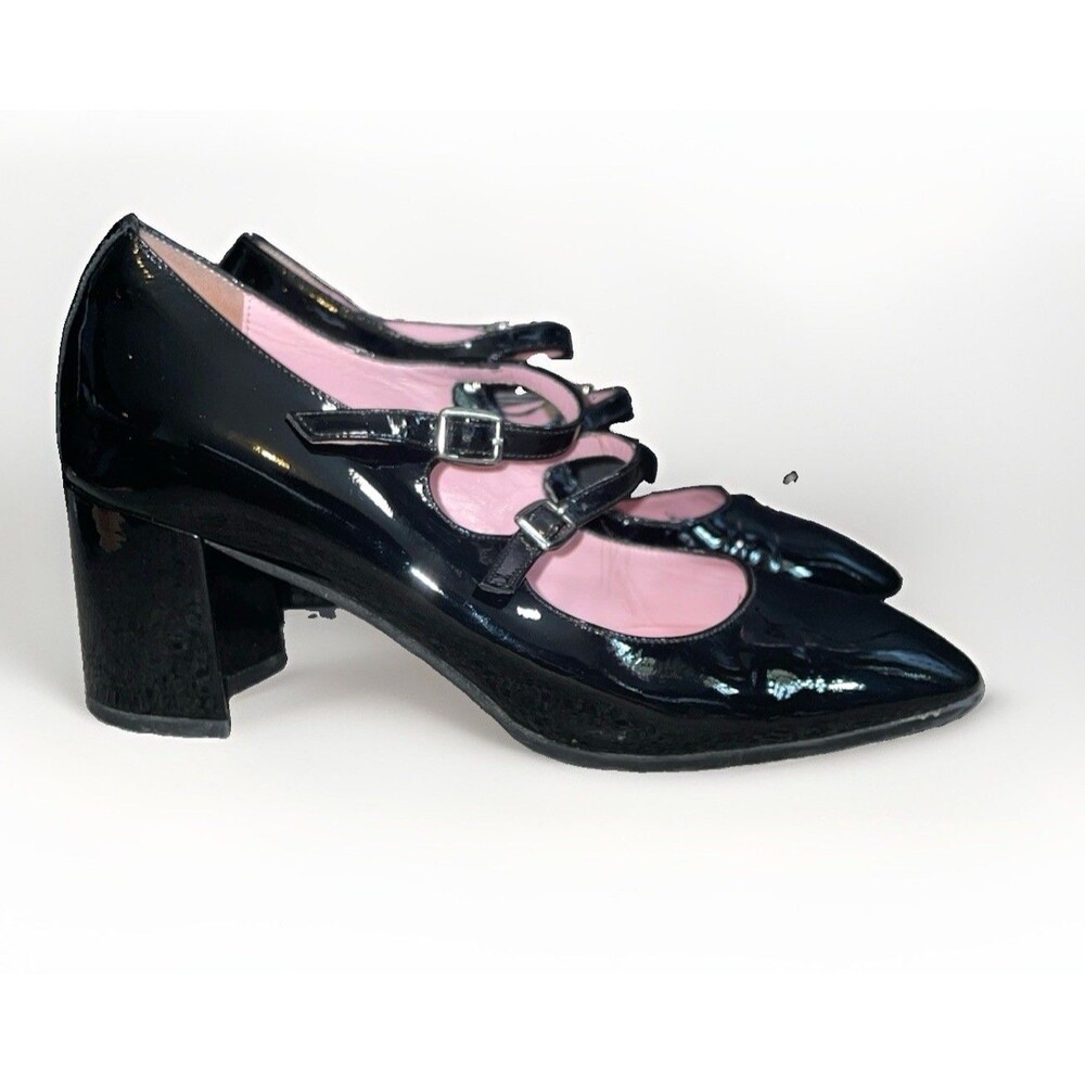 CAREL Black Patent Leather Mary Jane Almond Toe Double Strap Buckle Heel EU 37